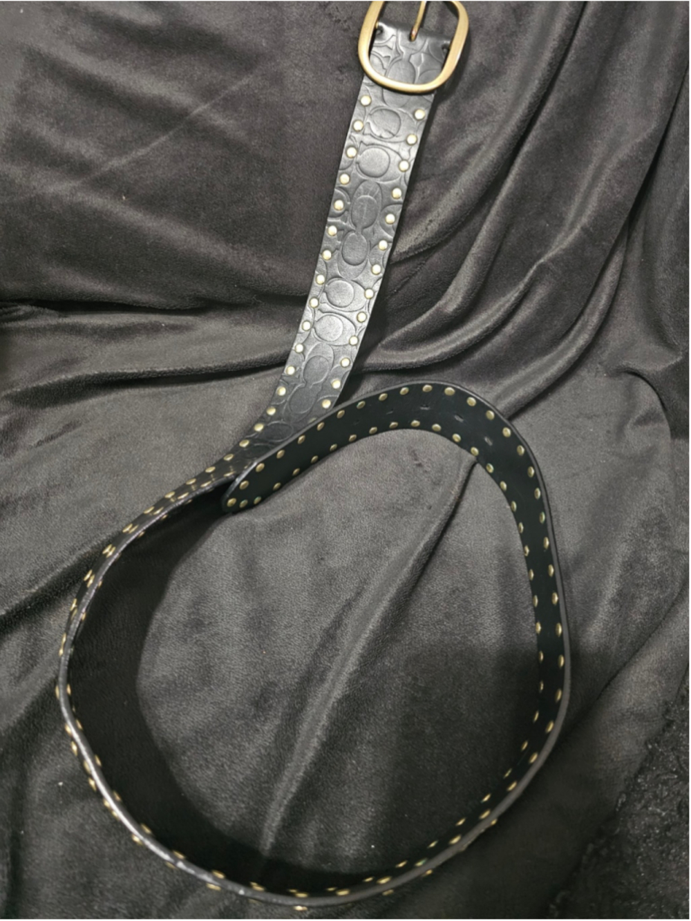 Women's Coach Studded Embossed Leather Belt, One large, Black and Gold